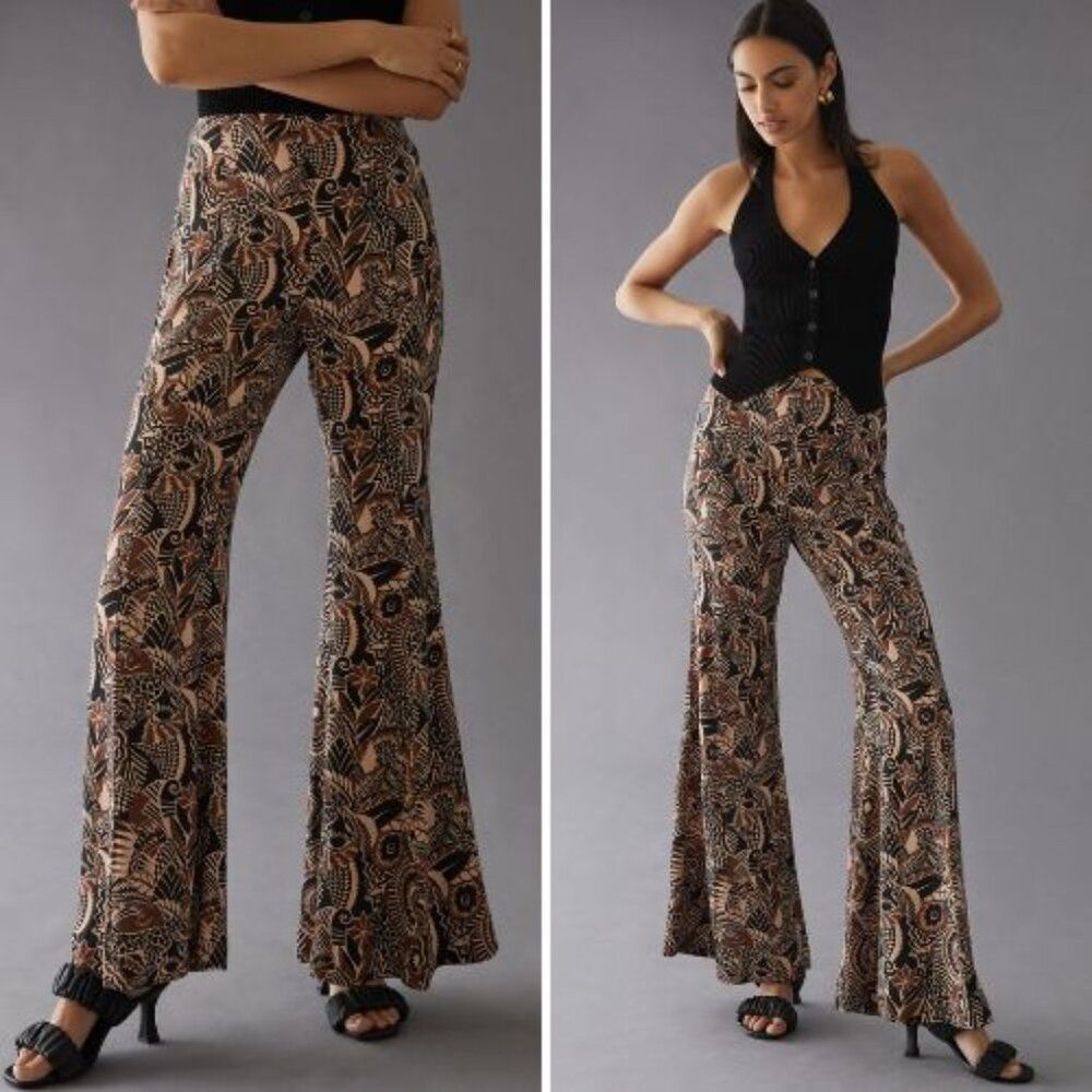 NWT Anthropologie Retro-Inspired Flowy Flare Trousers | 2